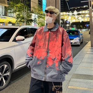 美式做旧扎染牛仔外套春秋季新款废士风设计感宽松潮流夹克图片