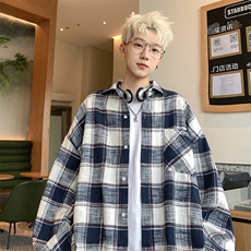 B225-仔仔图-C6603--P55-X69--长袖潮流刺绣口袋格子衬衫--全棉，男装衬衫，电商B225