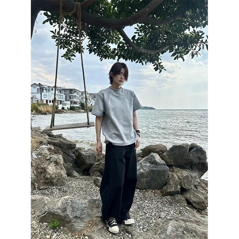 网图有货太空棉空气层拼接短袖t恤男硬挺boxy上衣女A354-P40,男装T恤,星座1505