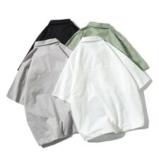 2021夏白底风潮短袖衬衫面料：100%棉C555-P35，男装衬衫，电商A001