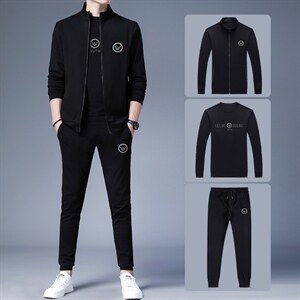 运动套装男春秋季加绒印花休闲运动服中年卫衣爸爸秋装三件套图片