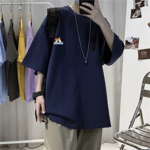 T99男士休闲圆领大码印花T恤衫中性情侣短袖五分袖半截袖TEE潮男