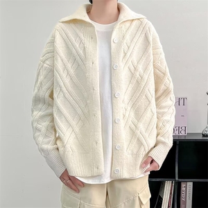 美式菱形格开衫毛衣男慵懒风休闲针织衫 F840 P60图片