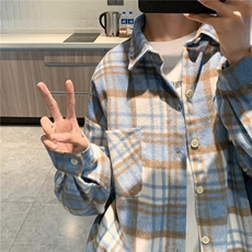 wassuphappy毛呢衬衫男春秋季潮牌宽松长袖衬衣服青少年休闲外套，男装衬衫，星座1116-2