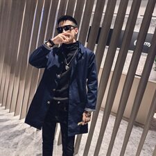 2021社会风秋装纯色修身中长款单排扣风衣夹克B297-1937-P115控14，男装风衣，电商B297