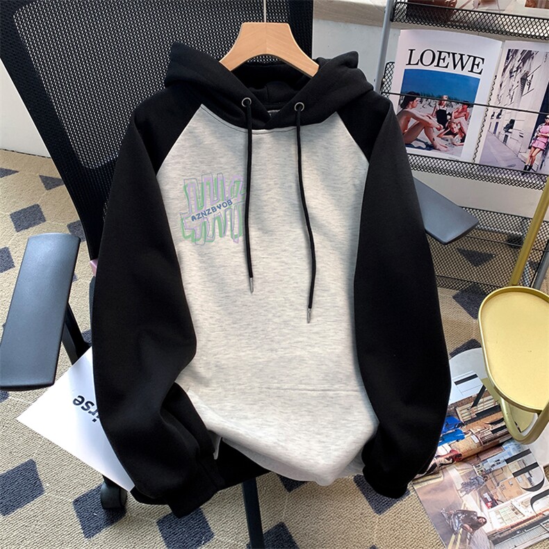 320克纯棉美式创意设计加绒印花宽松上衣连帽卫衣外套E708-P50,女装短外套,星座911-2(原星座613-2）