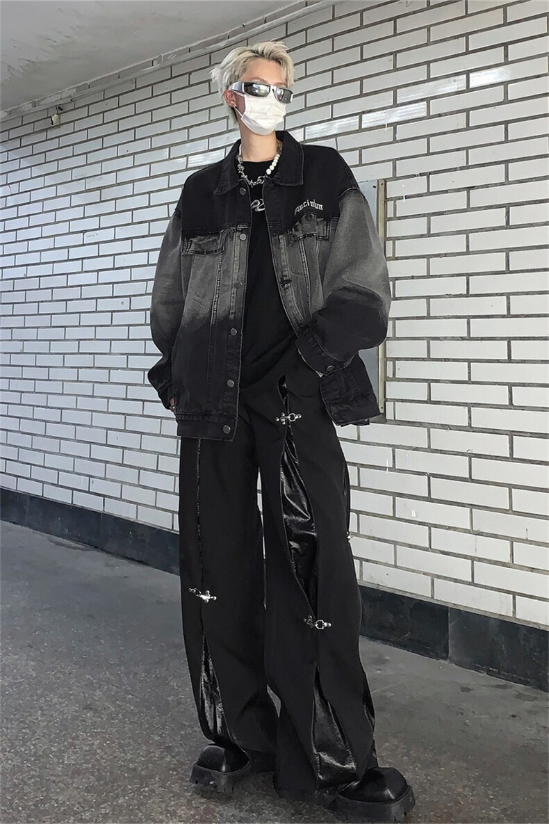 美式vibe复古渐变牛仔夹克男秋冬季潮牌高街痞帅宽松休闲工装外套,男装夹克,星座505-2（原电商A260-1)