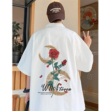玫瑰花冰丝白色衬衫男士夏季帅气短袖五分袖衬衣外套C9283，男装T恤，星座1116A（原606A-3）