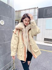 2021冬季新款时尚真狐狸毛领内胆可拆卸皮草羽绒派克，女装皮草，L·H·X