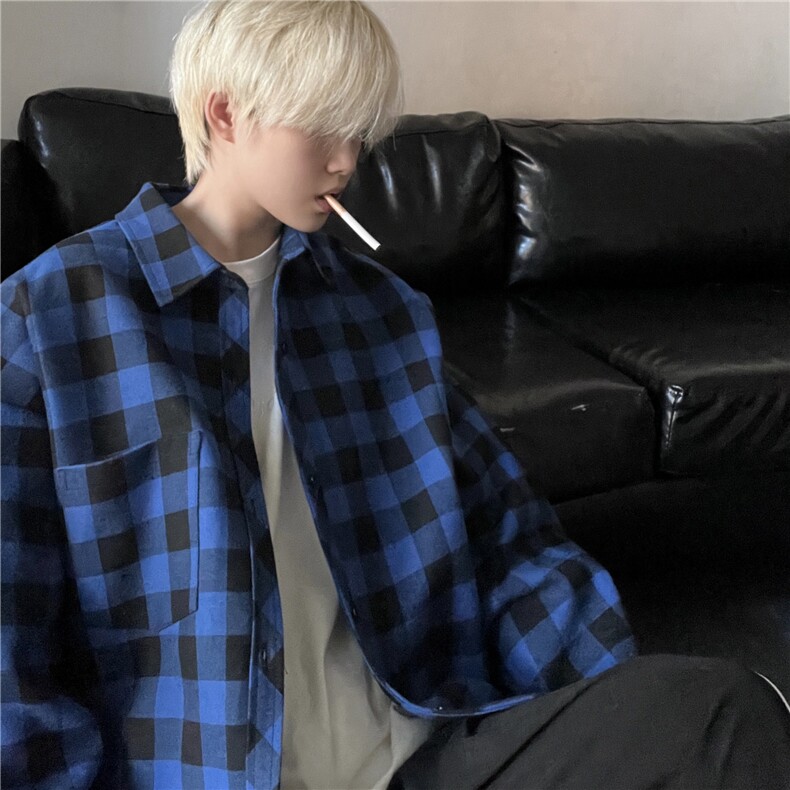 慵懒风潮流休闲宽松百搭情侣格子衬衫C2162-P32【特价】,男装衬衫,电商A007