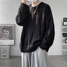 8XL-M麻花毛衣男宽松大码慵懒风情侣圆领针织衫线衣外套MY1512P65，男装针织衫/毛衣，电商B238