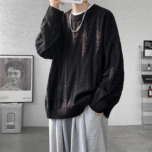 8XL-M麻花毛衣男宽松大码慵懒风情侣圆领针织衫线衣外套MY1512P65图片