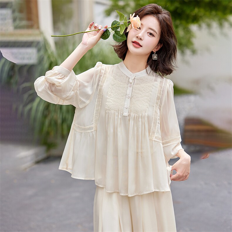超仙时尚雪纺套装女2025春夏新款半透减龄显瘦流行阔腿裙裤三件套,女装套装/套裙,水衣源