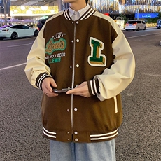 港风上衣夹克宽松落肩拼色棒球服外套JK710-P65，男装夹克，星座1204-3