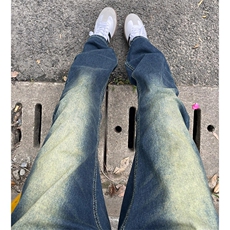 春秋新款美式复古牛仔裤男潮牌水洗设计感痞帅阔腿直筒裤子，男装牛仔裤，星座310A-4