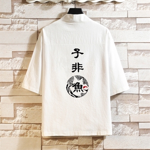 HF59070-P40风汉服男开衫外套七分袖道袍 砖墙挂拍图片