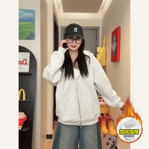 480G重磅加绒硬挺boxy男女秋冬美式高街结构双拉链开衫卫衣厚外套图片