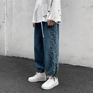 2021春新港风外景白墙港风牛仔裤小脚九分休闲宽松男裤N8150-P55图片