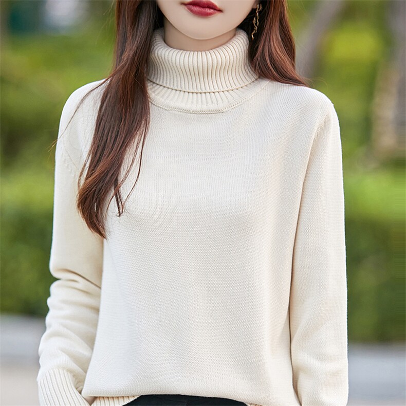 时尚百搭女士纯棉高领针织衫修身显瘦长袖毛衣,针织衫/毛衣,斯美雅电商供货