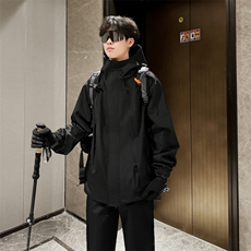 春季冲锋衣男大码男士防水夹克潮流连帽外套纯色A266-JK8018-P45，男装夹克，电商A266