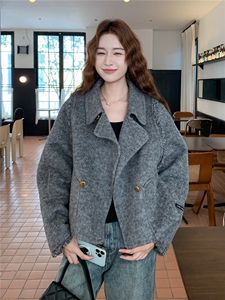 现货主推新款双面羊毛呢流苏双排扣女士精品羊毛外套图片