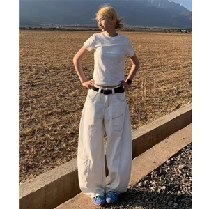 【有货】DYK8036-特批48原版质量白色弯刀牛仔裤男女显瘦阔腿裤潮图片