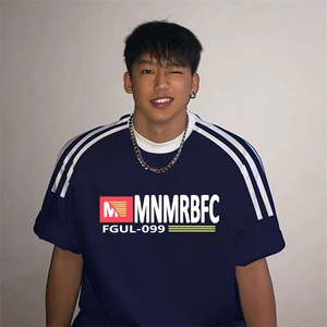 夏季美式高街重磅纯棉三条杠织带撞色男女短袖T恤ZD571-特P30图片