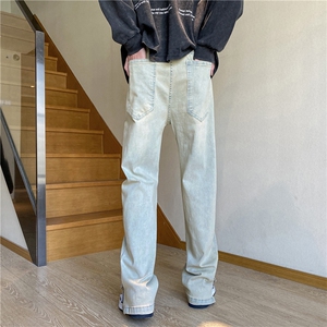 抖音品质高街水洗微喇拉链水洗泥巴黄牛仔裤B315-K23204-P55控68图片
