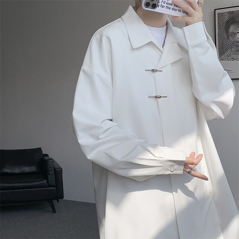 8XL-M风新中式黑色翻领长袖衬衫男秋季休闲衬衣痞帅CS537P58，男装衬衫，电商D206-1