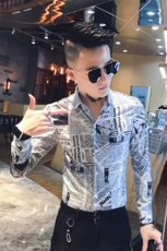 312A-807-P50秋季个性修身报纸印花长袖衬衫夜店发型师衬衣，男装衬衫，星座312A-5