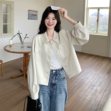 白色休闲麂皮绒短外套女2025春新款韩版百搭减龄小个子设计感夹克，女装短外套，2C272