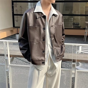 复古宽松短款PU皮衣外套男痞帅上外套 MA15 P63图片