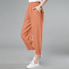 2024夏季新款简约气质时尚舒适松紧裤腰休闲九分裤，女装休闲裤，江忆布依