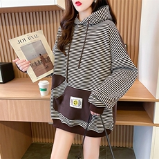 7614高品质朱地条纹复合加绒大码时尚新款百搭条纹卫衣女P50，女装卫衣/绒衫，星座309B-2