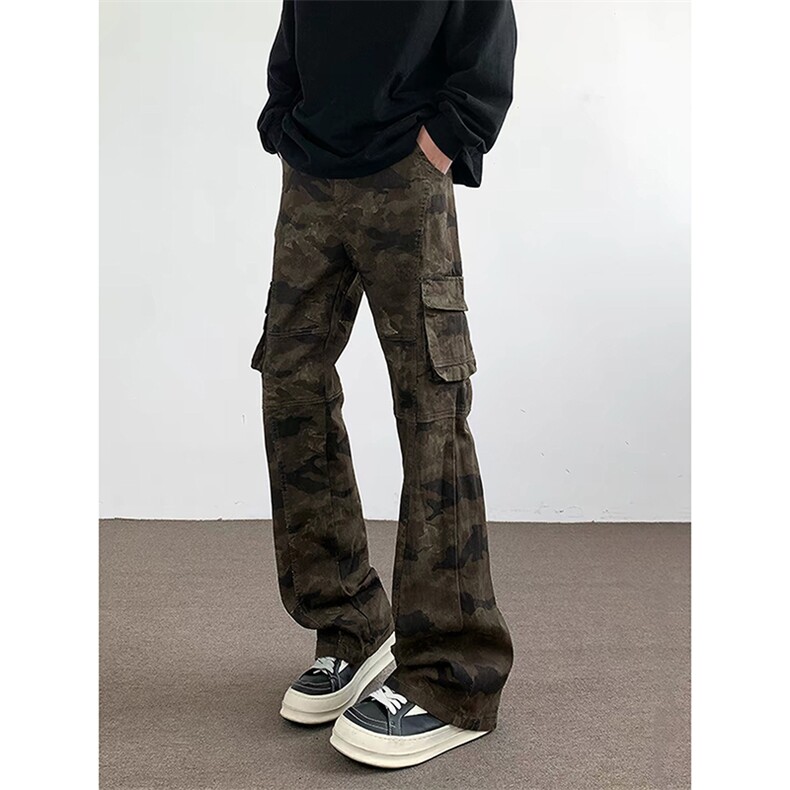 网图美式复古迷彩牛仔裤男多口袋显瘦微喇裤子-A2156P45无差价,男装牛仔裤,电商B241