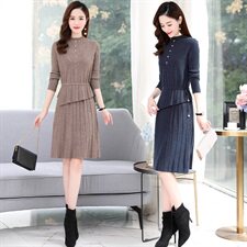 2022冬季新款简约舒适时尚两件套毛衣连衣裙，女装连衣裙，魅丽静蓝