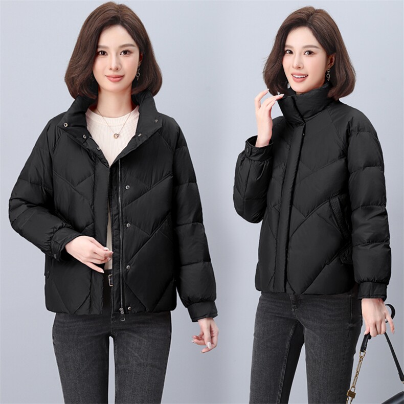 红色立领羽绒服女2024冬季新款中年妈妈高端洋气小个子白鸭绒外套,女装羽绒服,木橙西子