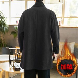 2020冬季中国风开衫加绒加厚亚麻长袖开衫披风男外套D584P105图片