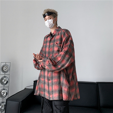 2024春季新款长袖格子衬衫中长款慵懒风衬衣现货W8140-P37，男装衬衫，星座512-4