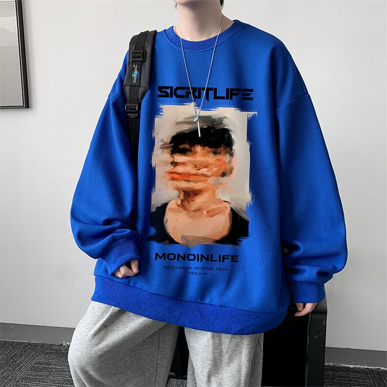 华夫格卫衣圆领卫衣男大码长袖t恤男外套HW76213-P30加绒款-P40,男装卫衣,电商A040