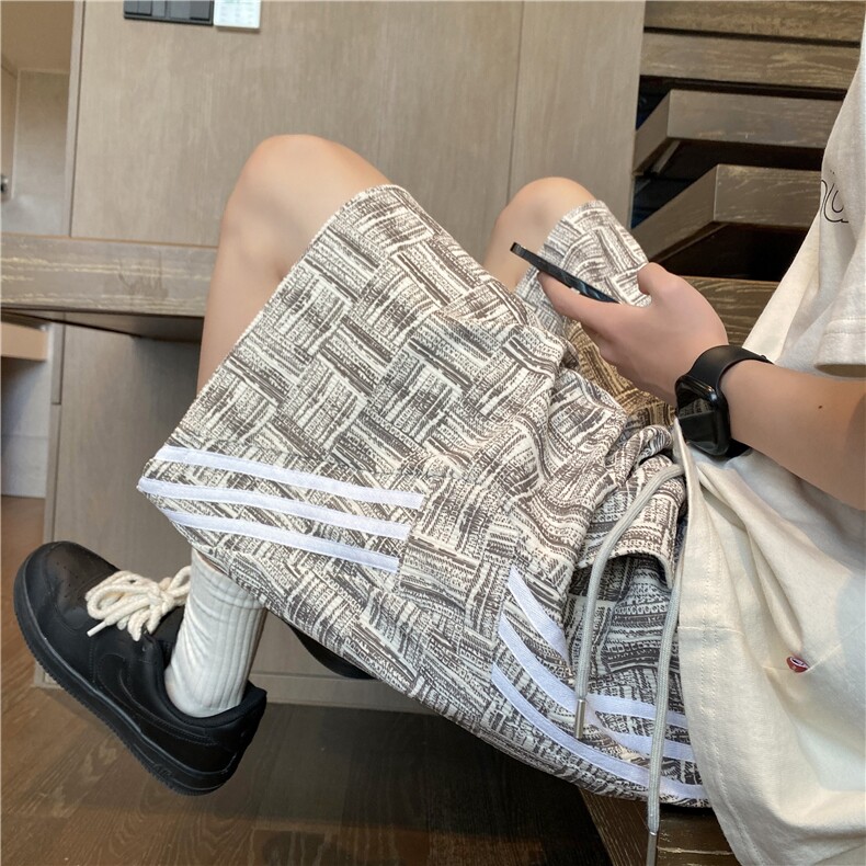 夏季新款港风潮流灯芯绒格子织带宽松短裤B315-K25506-特p25控48,男装休闲裤,电商B315