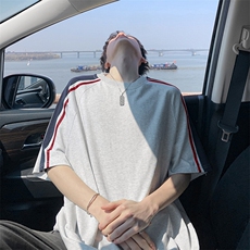 抖音得物高品质二开240克宽松纯棉美式撞色织带短袖T恤SH2518，男装T恤，电商A486-1