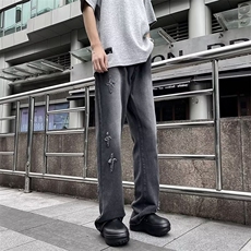 高街牛仔裤男士韩版潮流痞子帅气刺绣2024夏季ins长裤RK1877-P55，男装牛仔裤，星座412-3