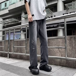高街牛仔裤男士韩版潮流痞子帅气刺绣2024夏季ins长裤RK1877-P55图片