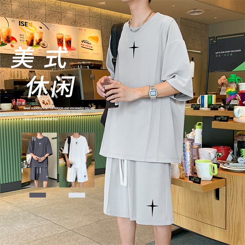 休闲运动套装夏季冰丝薄款短袖短裤两件套休闲穿搭  TZ52-特批70图片