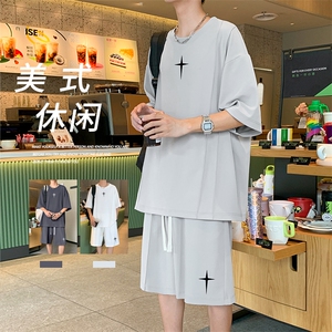 休闲运动套装夏季冰丝薄款短袖短裤两件套休闲穿搭  TZ52-特批70图片