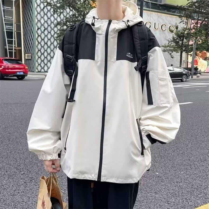 冲锋衣夹克男韩版潮流连帽拼色宽松2024秋季新款ins外套W5671-P56,男装夹克,星座412-3