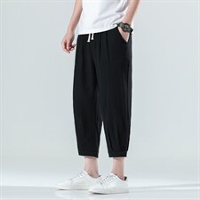 日系夏装薄款棉麻料七分裤大码冰丝休闲裤哈伦裤男士裤子935P45，男装牛仔裤，钱塘788(原4013)