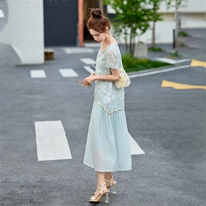 法式重工设计感蕾丝刺绣连衣裙女2025夏季新款小香风短袖气质裙子图片