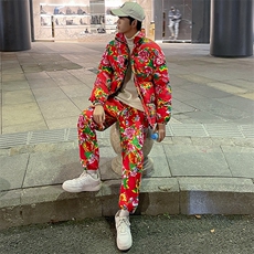 Z01大花棉袄加绒裤套装新中式汉服男女表演出保暖防寒棉衣棉服潮，男装棉衣，星座115A(原星座507）